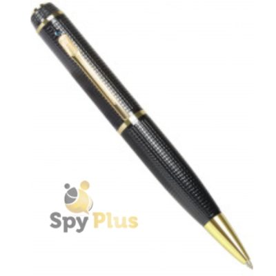 Image of a black and gold Spy HD Pen Camera with a white background. The pen is actually a hidden camera that can capture HD video and photos.