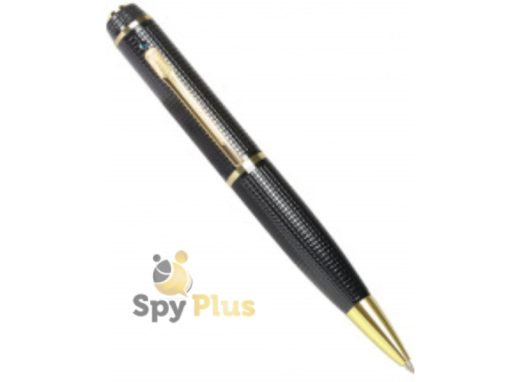 Image of a black and gold Spy HD Pen Camera with a white background. The pen is actually a hidden camera that can capture HD video and photos.
